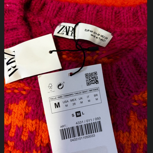 Zara hot pink and orange pompom knit jacquard cardigan NWT - Picture 7 of 10